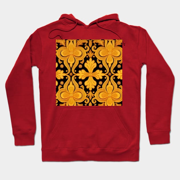 Russian Khokhloma Art Inspired Design Black and Gold Almost Clovers Hoodie by MiracleROLart